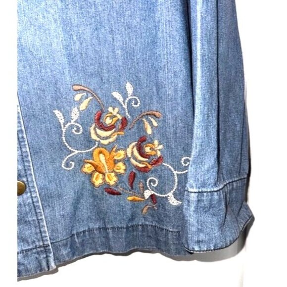 Vintage Classic Elements Womens XL Denim Jacket With Floral Embroidery & Button - Picture 4 of 6